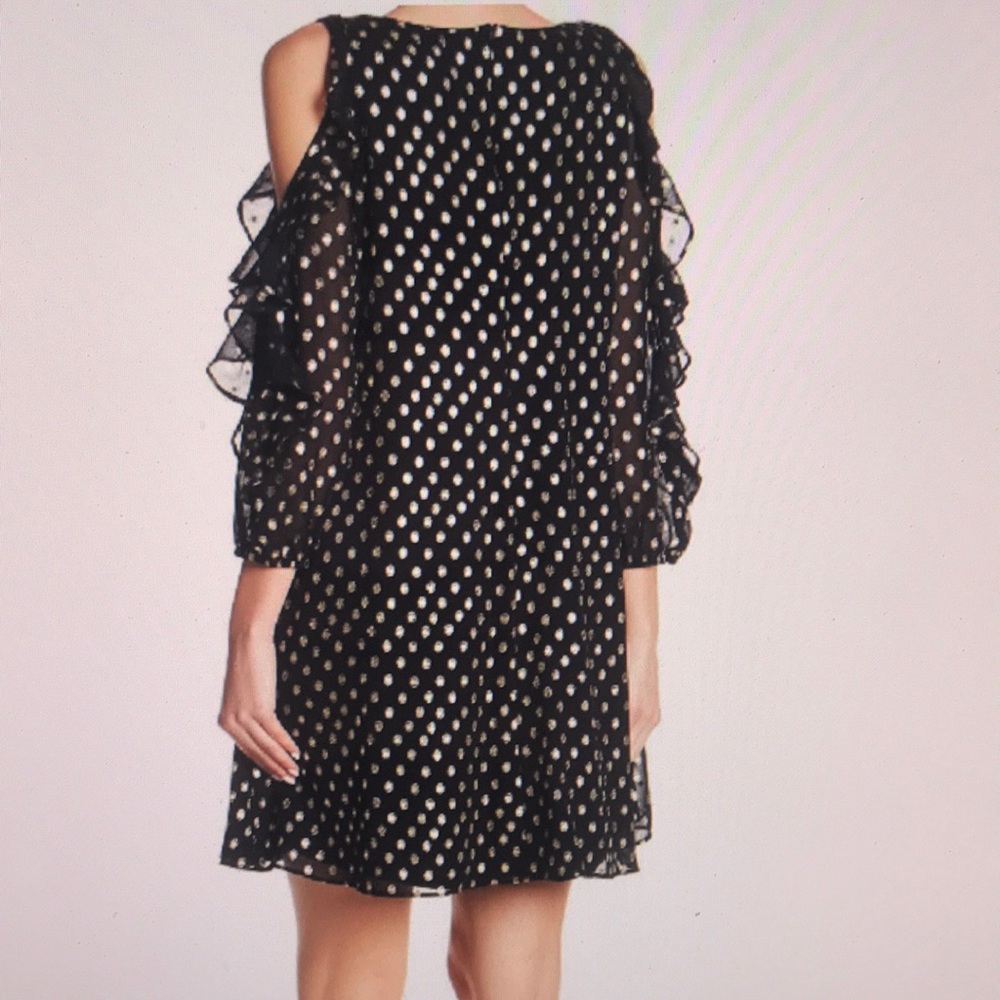 Cold Shoulder Ruffled Sleeve Polka Dot Dress - Picture 2 of 8